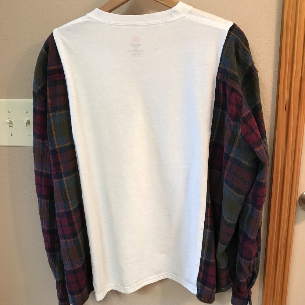 Upcycled Oversized Graphic Tee, Tiger Print Flannel Sleeves Plus Size L-2XL - Picture 10 of 11